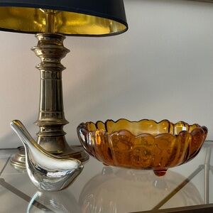 Vintage Amber Bowl Colony Glass “Petals” Sunflower Footed 11” Bowl Salad Decor